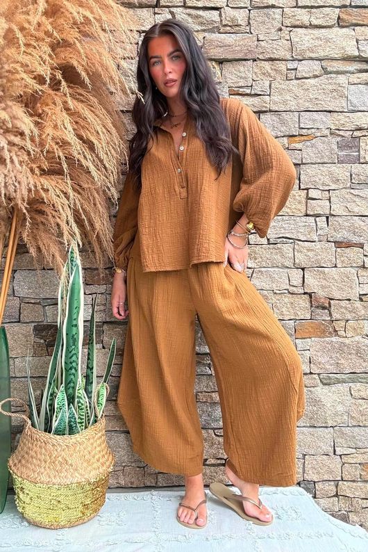 Annie Cushion Cotton Barrel Culotte Pant Hazelnut